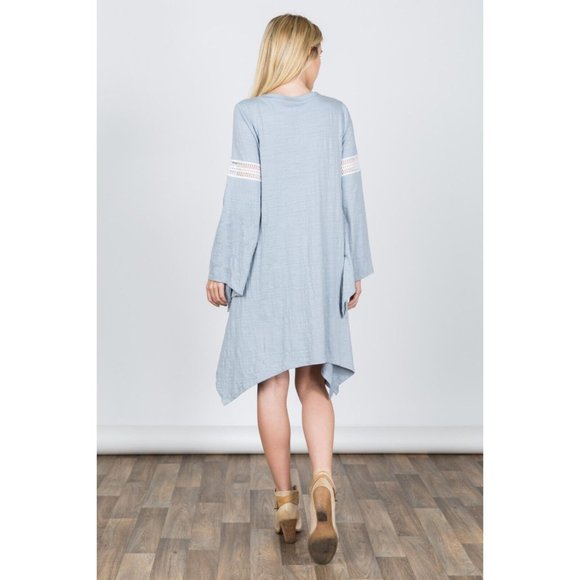 Women's Stylish Tie Front Lace Trim Long Sleeve Dress for Casual Occasions - Picture 5 of 6